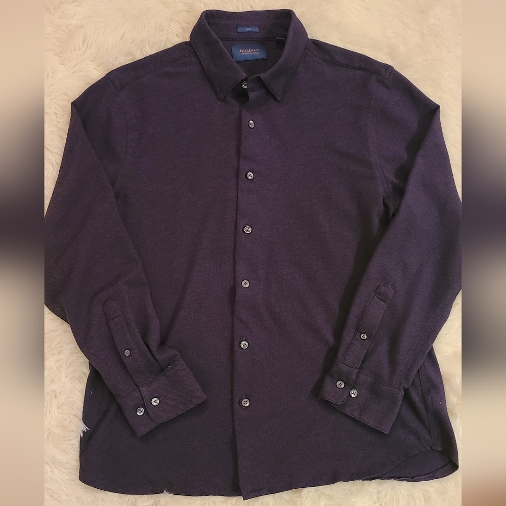 FAIRLANE Men's Purple Long Sleeve Button-Down Slim Fit Shirt - Size Large